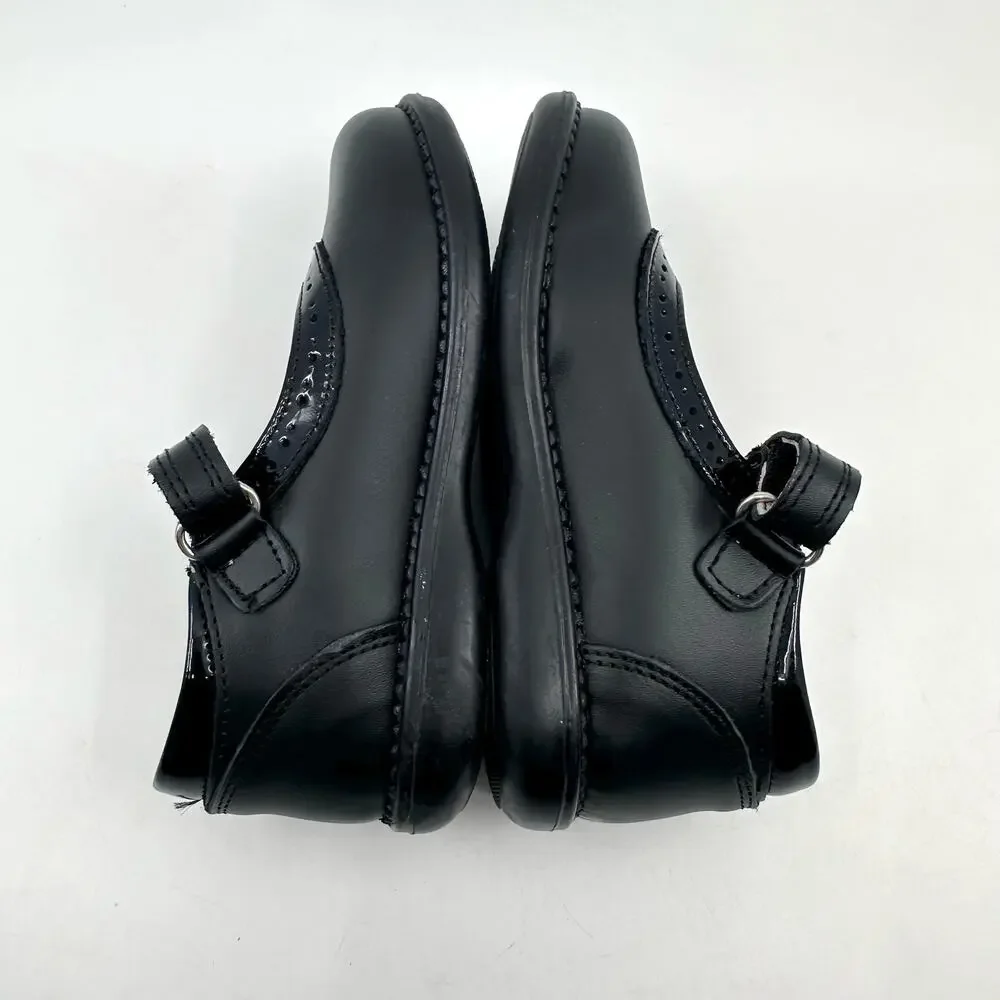 Dogi Kids Girls' School Shoes Black Size 9 1/2 Ankle Strap Loop Slip On Leather